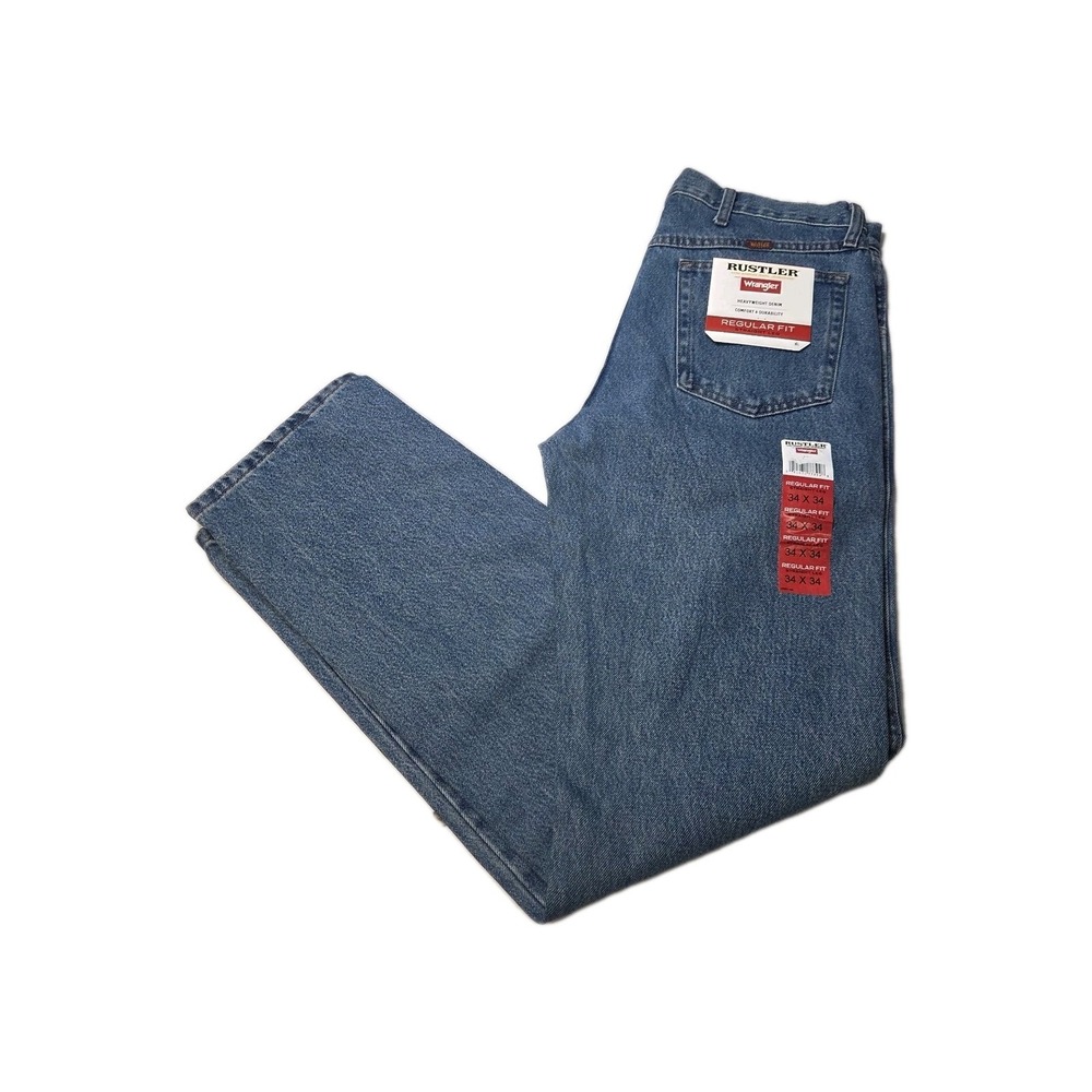 Rustler Jeans Men's 34x34 Denim Regular Fit Straight Leg Blue Wash Heavy Weight - Picture 1 of 12